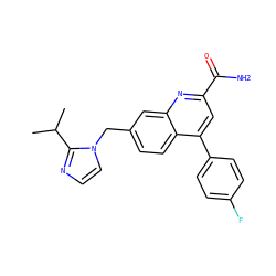 CC(C)c1nccn1Cc1ccc2c(-c3ccc(F)cc3)cc(C(N)=O)nc2c1 ZINC000221603186