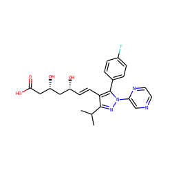 CC(C)c1nn(-c2cnccn2)c(-c2ccc(F)cc2)c1/C=C/[C@@H](O)C[C@@H](O)CC(=O)O ZINC000013861074