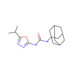 CC(C)c1nnc(NC(=O)NC23CC4CC(CC(C4)C2)C3)o1 ZINC000096271173