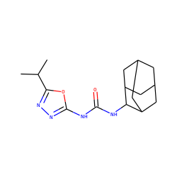 CC(C)c1nnc(NC(=O)NC2C3CC4CC(C3)CC2C4)o1 ZINC000096271163