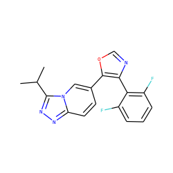 CC(C)c1nnc2ccc(-c3ocnc3-c3c(F)cccc3F)cn12 ZINC000014961184
