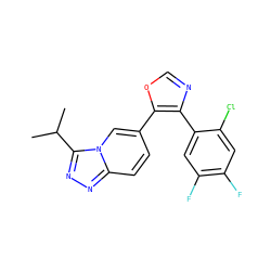 CC(C)c1nnc2ccc(-c3ocnc3-c3cc(F)c(F)cc3Cl)cn12 ZINC000014961225