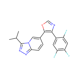 CC(C)c1nnc2ccc(-c3ocnc3-c3cc(F)c(F)cc3F)cn12 ZINC000003948374