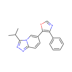 CC(C)c1nnc2ccc(-c3ocnc3-c3ccccc3)cn12 ZINC000001491600