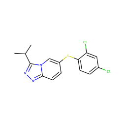 CC(C)c1nnc2ccc(Sc3ccc(Cl)cc3Cl)cn12 ZINC000045391277