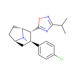 CC(C)c1noc([C@@H]2[C@@H](c3ccc(Cl)cc3)C[C@H]3CC[C@H]2N3C)n1 ZINC000102235960