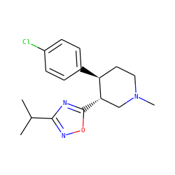 CC(C)c1noc([C@H]2CN(C)CC[C@@H]2c2ccc(Cl)cc2)n1 ZINC000026182156