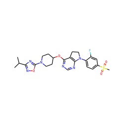 CC(C)c1noc(N2CCC(Oc3ncnc4c3CCN4c3ccc(S(C)(=O)=O)cc3F)CC2)n1 ZINC000088385452