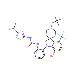 CC(C)c1nsc(NC(=O)Nc2ccccc2N2CC3(CCN(CC(C)(C)C)CC3)c3c(C(F)(F)F)ccc(O)c32)n1 ZINC000208167287