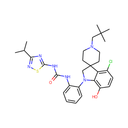 CC(C)c1nsc(NC(=O)Nc2ccccc2N2CC3(CCN(CC(C)(C)C)CC3)c3c(Cl)ccc(O)c32)n1 ZINC001772605265