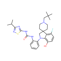 CC(C)c1nsc(NC(=O)Nc2ccccc2N2CC3(CCN(CC(C)(C)C)CC3)c3c(F)ccc(O)c32)n1 ZINC001772629776