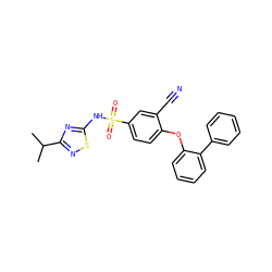 CC(C)c1nsc(NS(=O)(=O)c2ccc(Oc3ccccc3-c3ccccc3)c(C#N)c2)n1 ZINC000095581412
