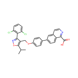 CC(C)c1onc(-c2c(Cl)cccc2Cl)c1COc1ccc(-c2ccc3c(C(=O)O)nccc3c2)cc1 ZINC000066078428
