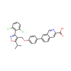 CC(C)c1onc(-c2c(Cl)cccc2Cl)c1COc1ccc(-c2ccc3cc(C(=O)O)ncc3c2)cc1 ZINC000066078427