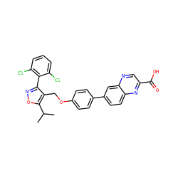 CC(C)c1onc(-c2c(Cl)cccc2Cl)c1COc1ccc(-c2ccc3nc(C(=O)O)cnc3c2)cc1 ZINC000066112893