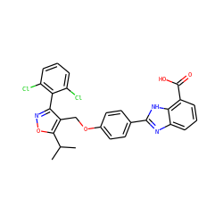 CC(C)c1onc(-c2c(Cl)cccc2Cl)c1COc1ccc(-c2nc3cccc(C(=O)O)c3[nH]2)cc1 ZINC000072125718