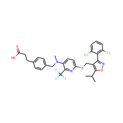 CC(C)c1onc(-c2c(Cl)cccc2Cl)c1COc1ccc(N(C)Cc2ccc(CCC(=O)O)cc2)c(C(F)(F)F)n1 ZINC000058582154