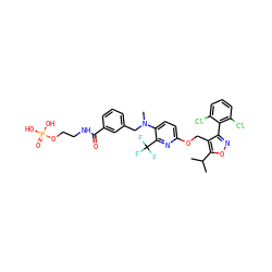 CC(C)c1onc(-c2c(Cl)cccc2Cl)c1COc1ccc(N(C)Cc2cccc(C(=O)NCCOP(=O)(O)O)c2)c(C(F)(F)F)n1 ZINC000058591476