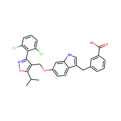 CC(C)c1onc(-c2c(Cl)cccc2Cl)c1COc1ccc2c(Cc3cccc(C(=O)O)c3)c[nH]c2c1 ZINC000043018630