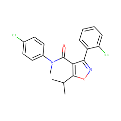CC(C)c1onc(-c2ccccc2Cl)c1C(=O)N(C)c1ccc(Cl)cc1 ZINC000045375260