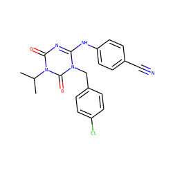 CC(C)n1c(=O)nc(Nc2ccc(C#N)cc2)n(Cc2ccc(Cl)cc2)c1=O ZINC000200509944
