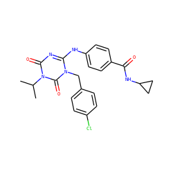 CC(C)n1c(=O)nc(Nc2ccc(C(=O)NC3CC3)cc2)n(Cc2ccc(Cl)cc2)c1=O ZINC000200521212