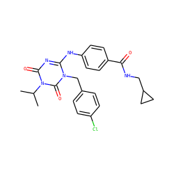 CC(C)n1c(=O)nc(Nc2ccc(C(=O)NCC3CC3)cc2)n(Cc2ccc(Cl)cc2)c1=O ZINC000200528992