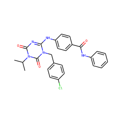 CC(C)n1c(=O)nc(Nc2ccc(C(=O)Nc3ccccc3)cc2)n(Cc2ccc(Cl)cc2)c1=O ZINC000200523250