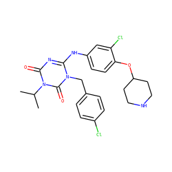 CC(C)n1c(=O)nc(Nc2ccc(OC3CCNCC3)c(Cl)c2)n(Cc2ccc(Cl)cc2)c1=O ZINC000200503910