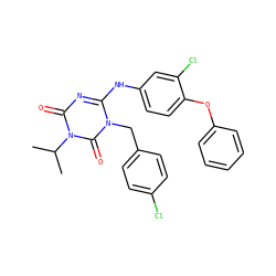 CC(C)n1c(=O)nc(Nc2ccc(Oc3ccccc3)c(Cl)c2)n(Cc2ccc(Cl)cc2)c1=O ZINC000200513267
