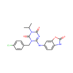 CC(C)n1c(=O)nc(Nc2ccc3[nH]c(=O)oc3c2)n(Cc2ccc(Cl)cc2)c1=O ZINC000204748546