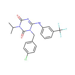 CC(C)n1c(=O)nc(Nc2cccc(C(F)(F)F)c2)n(Cc2ccc(Cl)cc2)c1=O ZINC000200512609