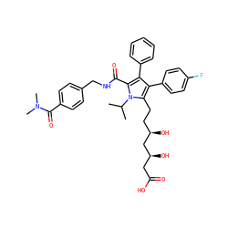CC(C)n1c(CC[C@@H](O)C[C@@H](O)CC(=O)O)c(-c2ccc(F)cc2)c(-c2ccccc2)c1C(=O)NCc1ccc(C(=O)N(C)C)cc1 ZINC000028951279