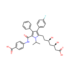 CC(C)n1c(CC[C@@H](O)C[C@@H](O)CC(=O)O)c(-c2ccc(F)cc2)c(-c2ccccc2)c1C(=O)Nc1ccc(C(=O)O)cc1 ZINC000028951258