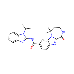 CC(C)n1c(NC(=O)c2ccc3nc4n(c3c2)C(C)(C)CCNC4=O)nc2ccccc21 ZINC000117698245