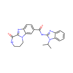 CC(C)n1c(NC(=O)c2ccc3nc4n(c3c2)CCCNC4=O)nc2ccccc21 ZINC000117708151