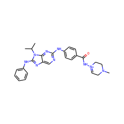 CC(C)n1c(Nc2ccccc2)nc2cnc(Nc3ccc(C(=O)N[N+]4=CCN(C)CC4)cc3)nc21 ZINC000198978800