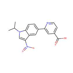 CC(C)n1cc([N+](=O)[O-])c2cc(-c3cc(C(=O)O)ccn3)ccc21 ZINC000116763180