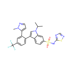 CC(C)n1cc(-c2ccc(C(F)(F)F)cc2-c2ccnn2C)c2ccc(S(=O)(=O)Nc3ncns3)cc21 ZINC000205546091