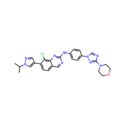 CC(C)n1cc(-c2ccc3cnc(Nc4ccc(-n5cnc(N6CCOCC6)n5)cc4)nc3c2Cl)cn1 ZINC000071319368