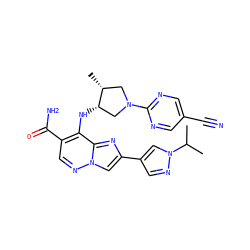 CC(C)n1cc(-c2cn3ncc(C(N)=O)c(N[C@H]4CN(c5ncc(C#N)cn5)C[C@H]4C)c3n2)cn1 ZINC001772580073