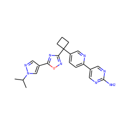 CC(C)n1cc(-c2nc(C3(c4ccc(-c5cnc(N)nc5)nc4)CCC3)no2)cn1 ZINC000096175469