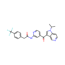 CC(C)n1cc(C(=O)c2ccnc(NC(=O)Cc3ccc(C(F)(F)F)cc3)c2)c2cnccc21 ZINC001772634208