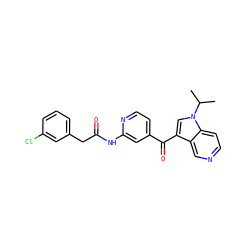 CC(C)n1cc(C(=O)c2ccnc(NC(=O)Cc3cccc(Cl)c3)c2)c2cnccc21 ZINC001772577420