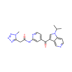 CC(C)n1cc(C(=O)c2ccnc(NC(=O)Cc3nnnn3C)c2)c2cnccc21 ZINC001772605897