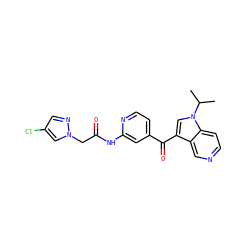 CC(C)n1cc(C(=O)c2ccnc(NC(=O)Cn3cc(Cl)cn3)c2)c2cnccc21 ZINC001772603667