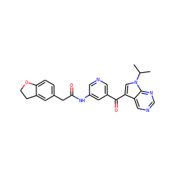 CC(C)n1cc(C(=O)c2cncc(NC(=O)Cc3ccc4c(c3)CCO4)c2)c2cncnc21 ZINC000169707661
