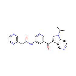 CC(C)n1cc(C(=O)c2cncc(NC(=O)Cc3cnccn3)c2)c2cnccc21 ZINC001772580955