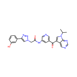 CC(C)n1cc(C(=O)c2cncc(NC(=O)Cn3cc(-c4cccc(O)c4)nn3)c2)c2cncnc21 ZINC000169707918