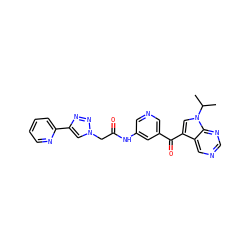 CC(C)n1cc(C(=O)c2cncc(NC(=O)Cn3cc(-c4ccccn4)nn3)c2)c2cncnc21 ZINC000169707713